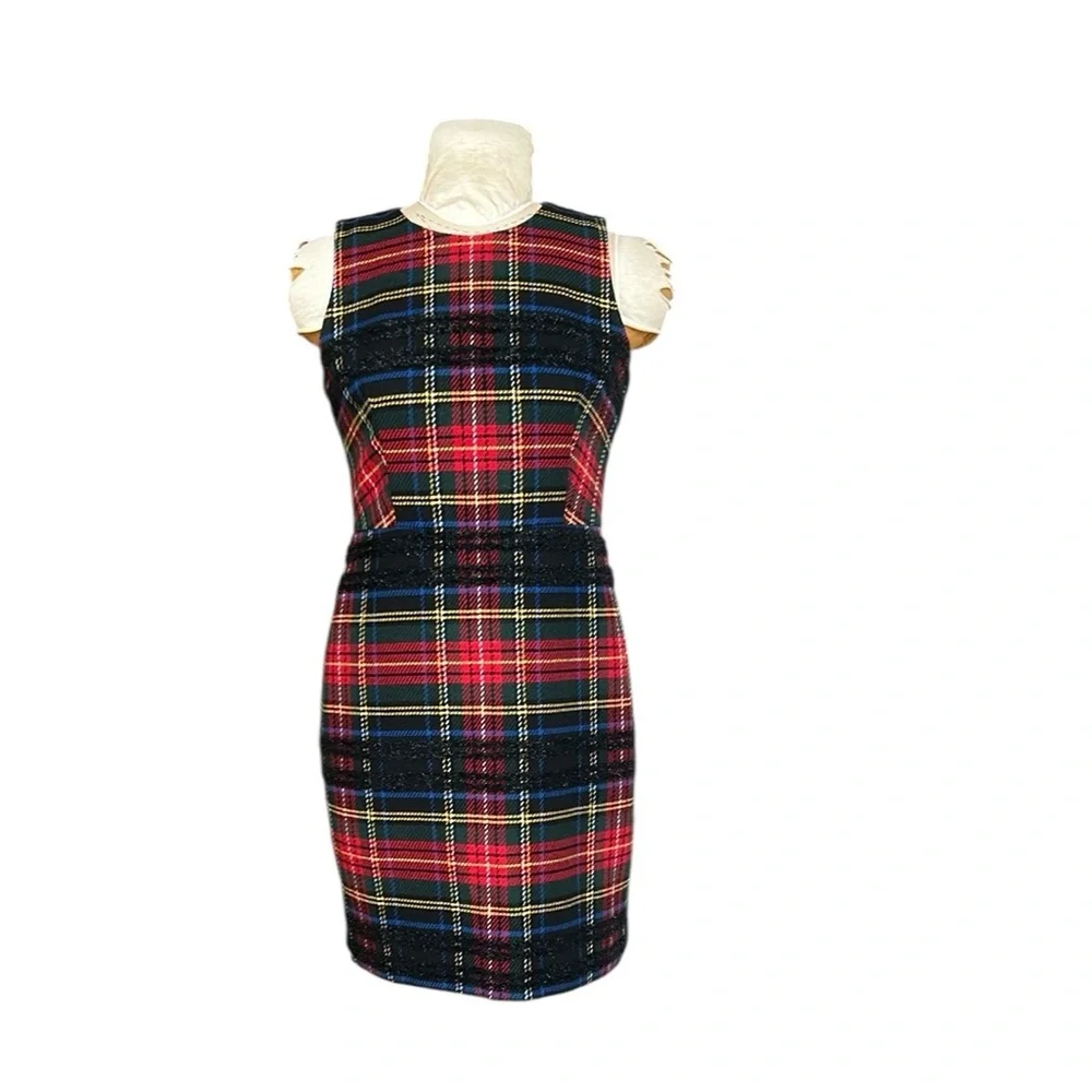 J. Crew Lurex Stewart Tartan Plaid Sleeveless Sheath Dress Holiday Red/Black 10P